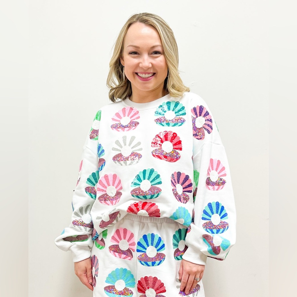 Clam Shell Sweatshirt by Queen of Sparkles. - Picture 1 of 4